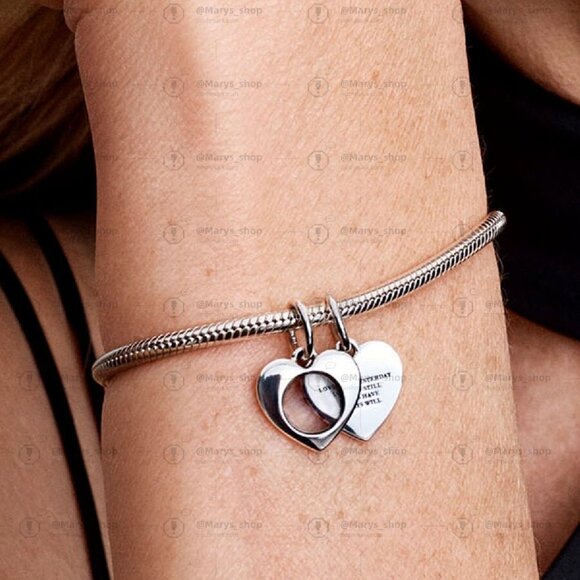 Pandora Engravable Heart Magnifying Glass Double Dangle Charm - Picture 2 of 2